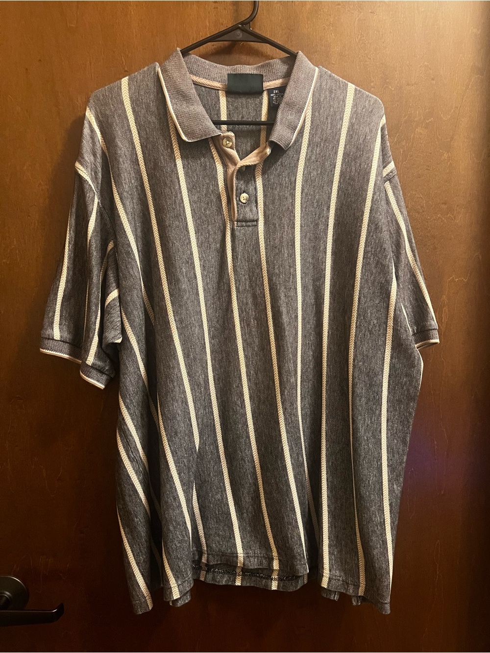 Trader Bay Men's Striped Polo - Gray with Cream Stripes